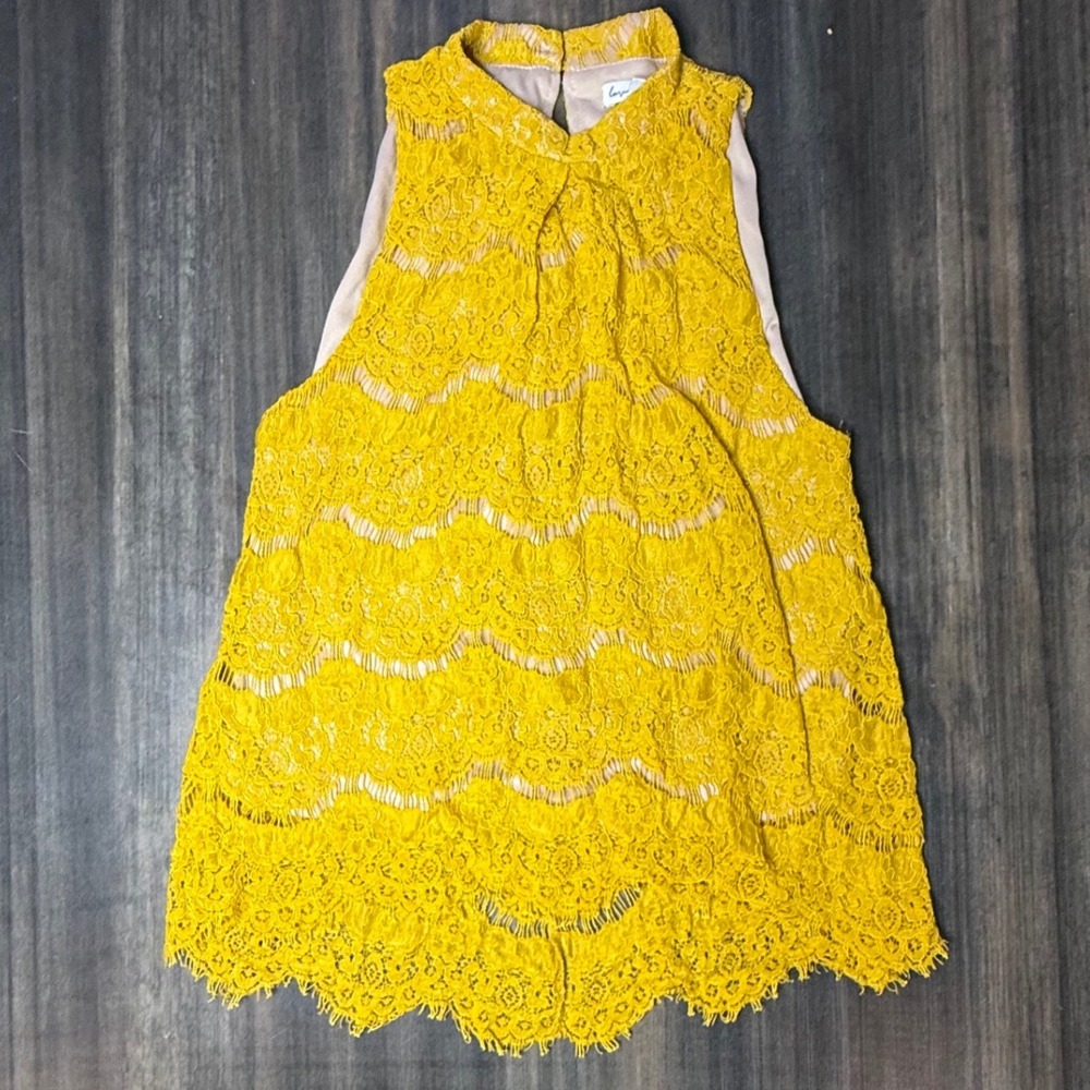 Love, Fire Yellow Lace Sleeveless Top S/P Women's Blouse Elegant